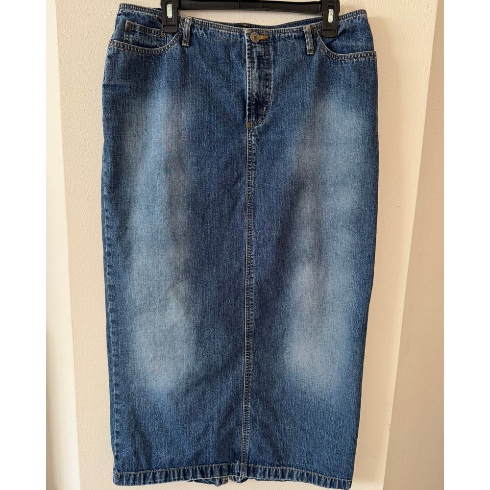 Denim Midi Skirt Size 14 – 100% Cotton Blue Jean Skirt with Back Slit - Picture 2 of 4